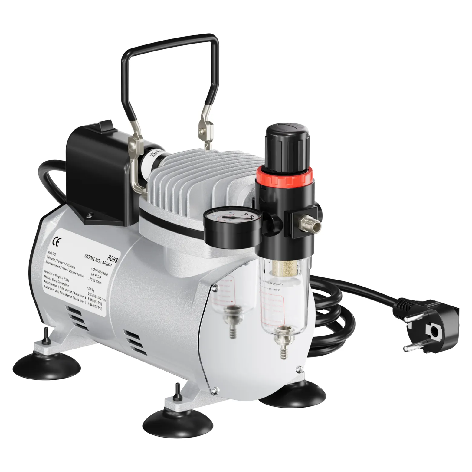 Airbrush Kompressor AF18-2 Membrankompressor 4 bar Abschaltautomatik Manometer