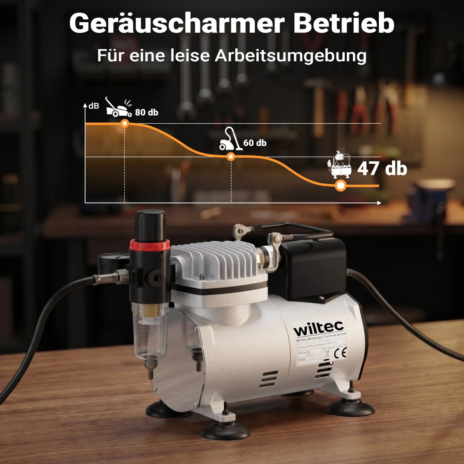 Airbrush Kompressor AF18-2 Membrankompressor 4 bar Abschaltautomatik Manometer