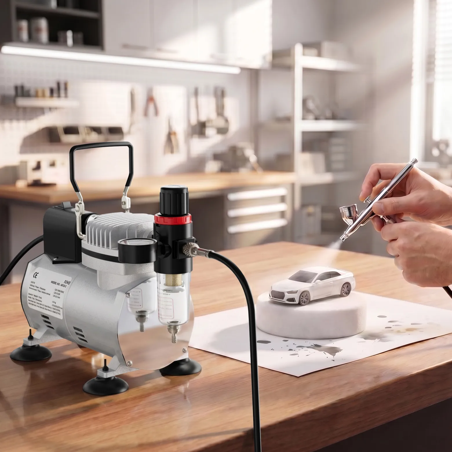 Airbrush Kompressor AF18-2 Membrankompressor 4 bar Abschaltautomatik Manometer