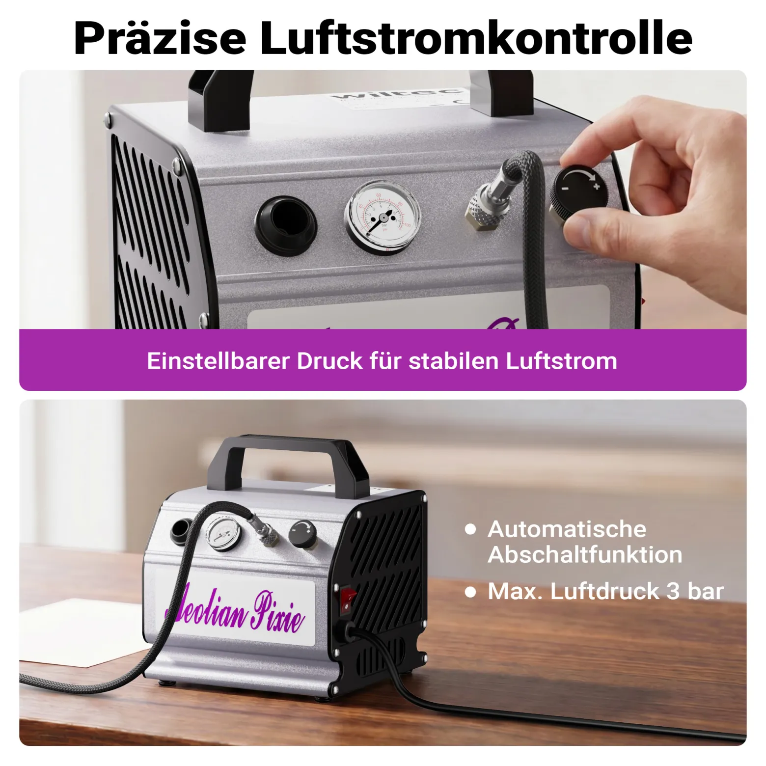 Airbrush Kompressor AS176 kompakt Airbrushkompressor 3 bar Einzylinder
