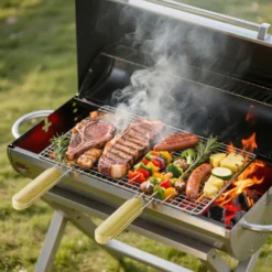 BBQ Grillrost Eckig 54x34cm aus Hochwertigem Edelstahl mit Handgriffen für Gasgrill, Kugelgrill usw.