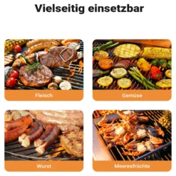BBQ Grillrost Eckig 54x34cm aus Hochwertigem Edelstahl mit Handgriffen für Gasgrill, Kugelgrill usw.