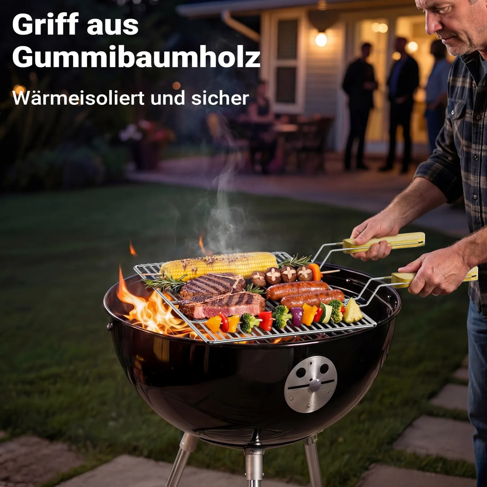 BBQ Grillrost Eckig 60x40cm aus Hochwertigem Edelstahl mit Handgriffen für Gasgrill, Kugelgrill usw.
