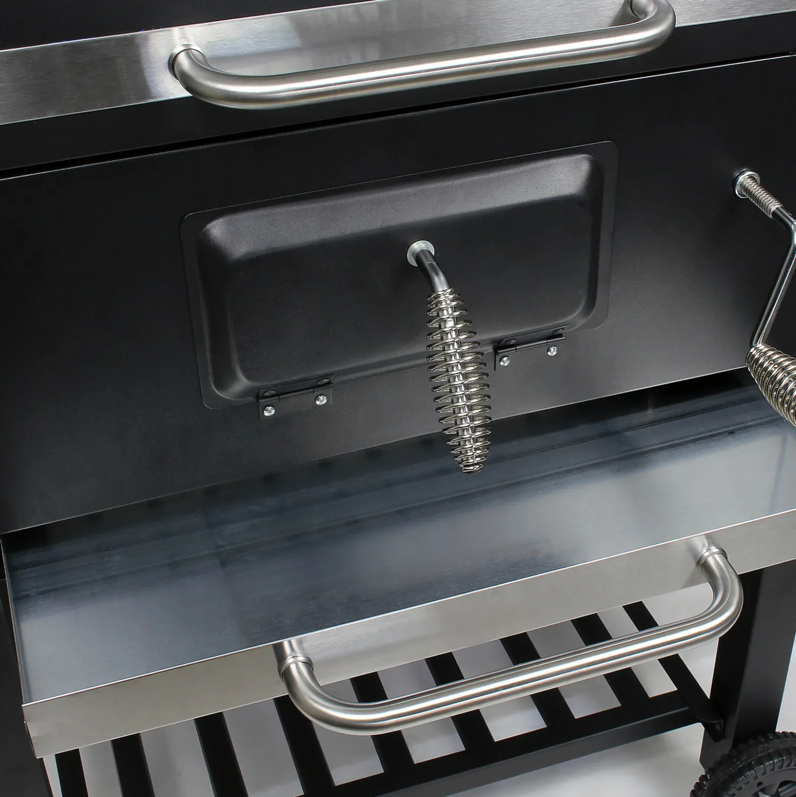 BBQ Holzkohle Grillwagen mit Deckel, Ablage und Feuerklappe, Höhenregulierung für Kohle, Thermometer