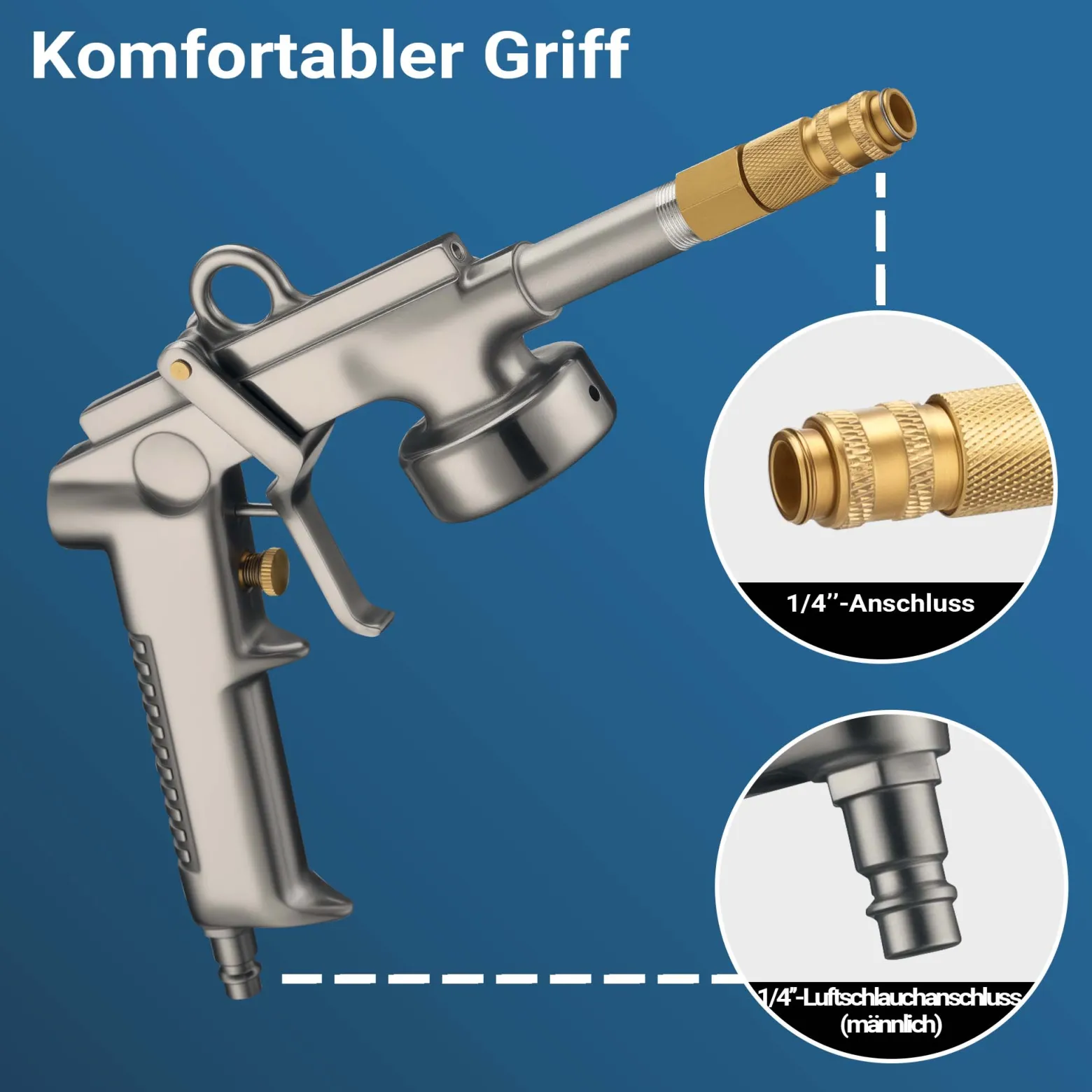 Druckbecherpistole 1100ml 4-6bar 1/4" Hohlraumpistole u. Schläuche Spritzpistole Hakendüse Runddüse