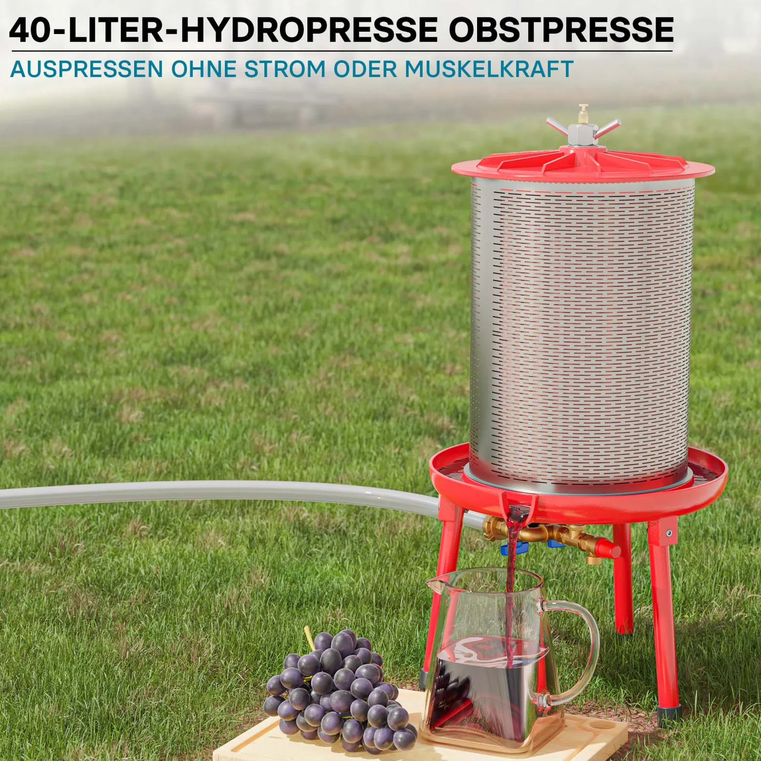 Edelstahl Hydropresse mit 40 Liter Korbinhalt, Wasserdruckpresse mit 3 bar zum Pressen von Obst