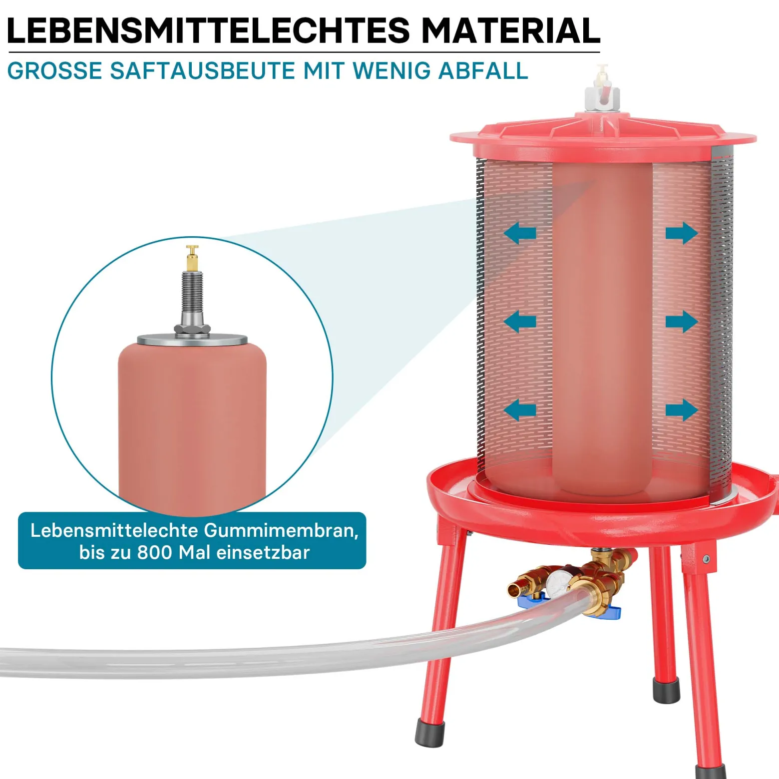 Edelstahl Hydropresse mit 40 Liter Korbinhalt, Wasserdruckpresse mit 3 bar zum Pressen von Obst