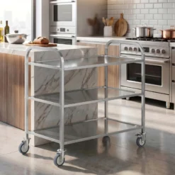 Edelstahl Servierwagen 3 Etagen bis 150kg Küchenwagen Rollwagen Leichtlaufräder mit Bremsen