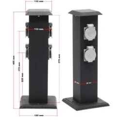 4-fach Außensteckdose Steckdosensäule Energiesäule Metall Outdoor Garten Außen IP44