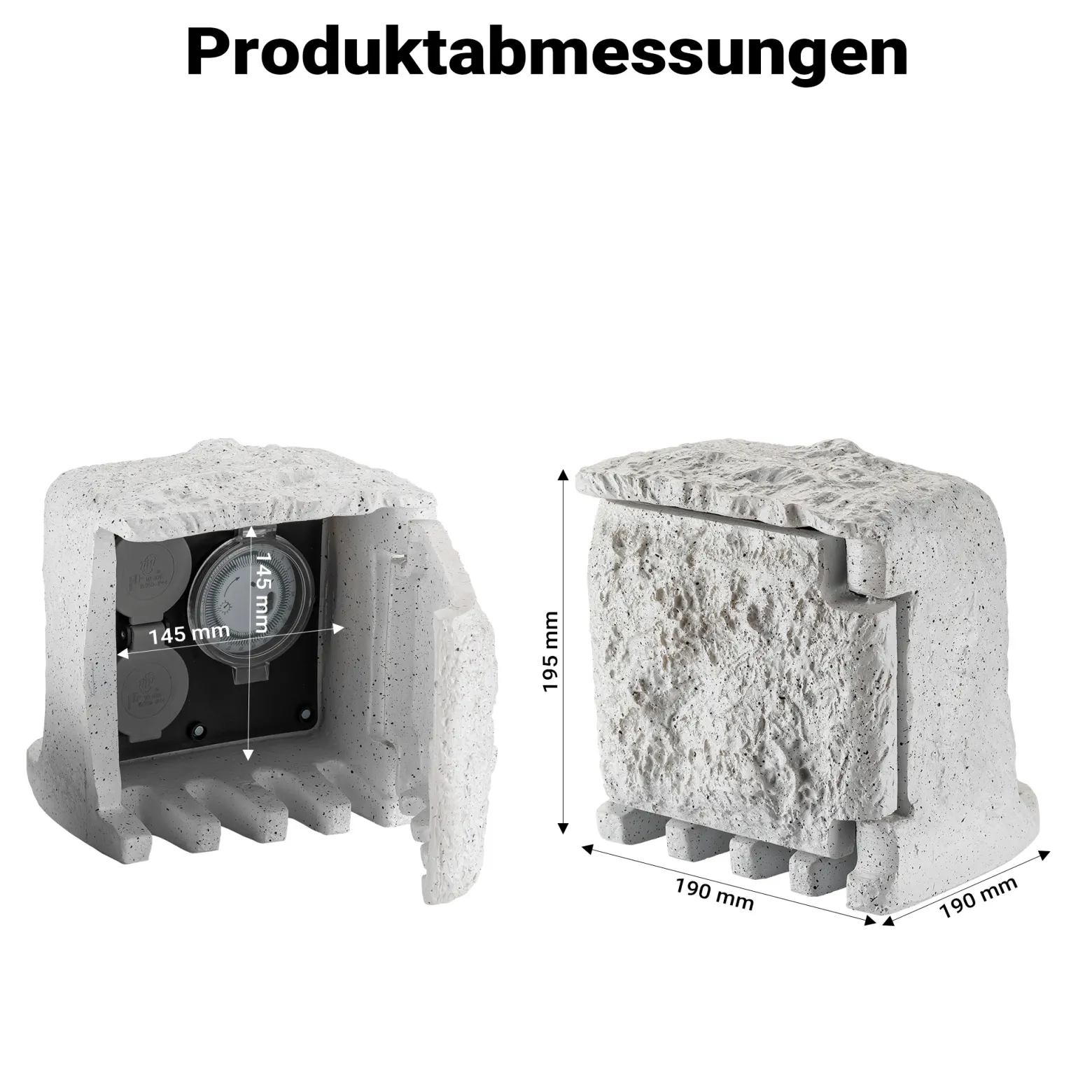 2-fach Gartensteckdose Außensteckdose Kunstharz Zeitschaltuhr IP44 Outdoor Steinoptik 5m Kabel