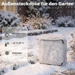 2-fach Gartensteckdose Außensteckdose Kunstharz Zeitschaltuhr IP44 Outdoor Steinoptik 5m Kabel