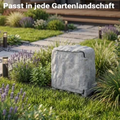 2-fach Gartensteckdose Außensteckdose Kunstharz Zeitschaltuhr IP44 Outdoor Steinoptik 5m Kabel
