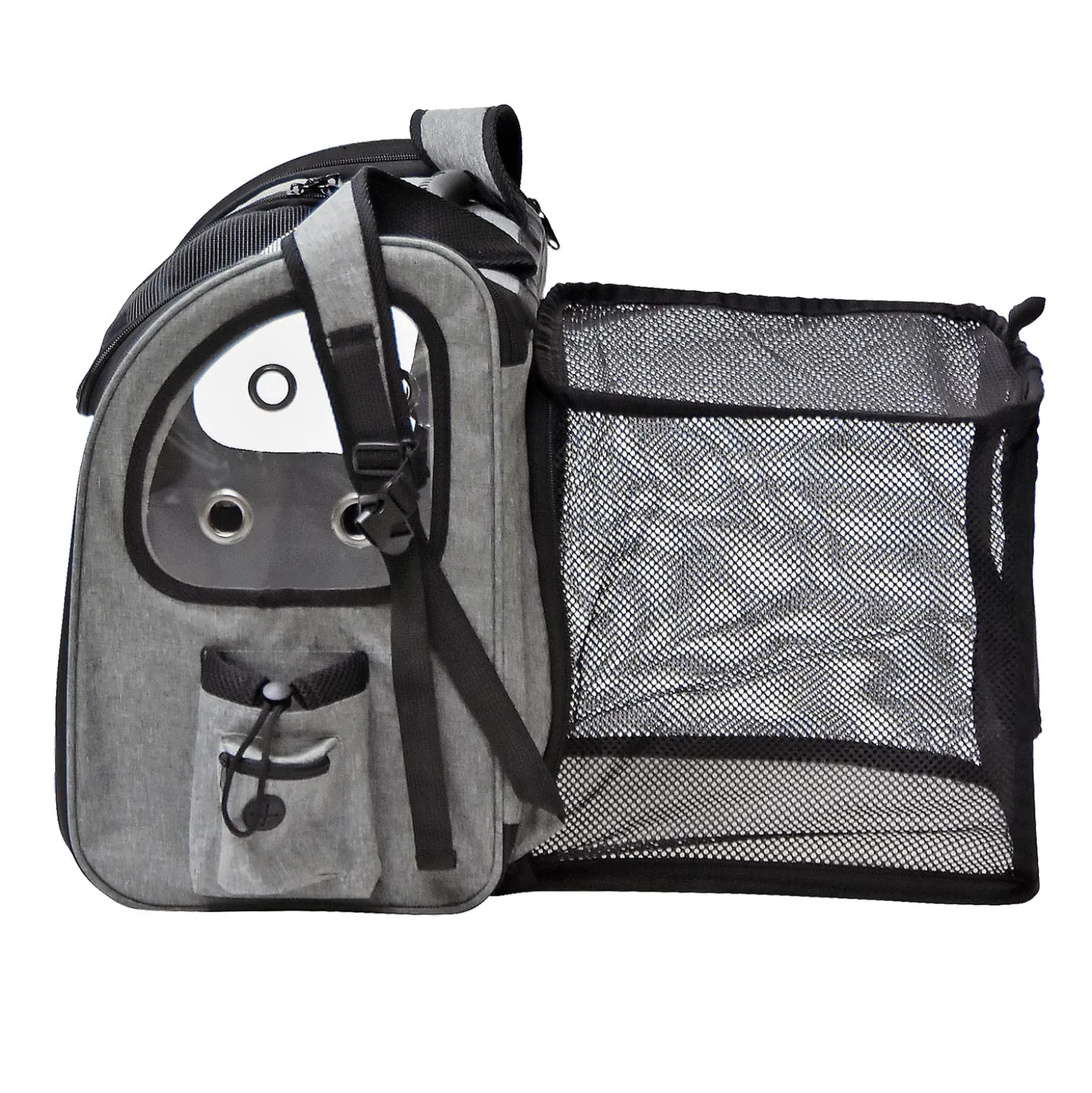 Fudajo Ausziehbarer Haustier Rucksack 27x35,5x41,5 cm bis 6kg, Hunderucksack, Katzenrucksack mit Netz und Fenstern, Schwarz und Grau