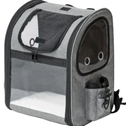 Fudajo Ausziehbarer Haustier Rucksack 27x35,5x41,5 cm bis 6kg, Hunderucksack, Katzenrucksack mit Netz und Fenstern, Schwarz und Grau