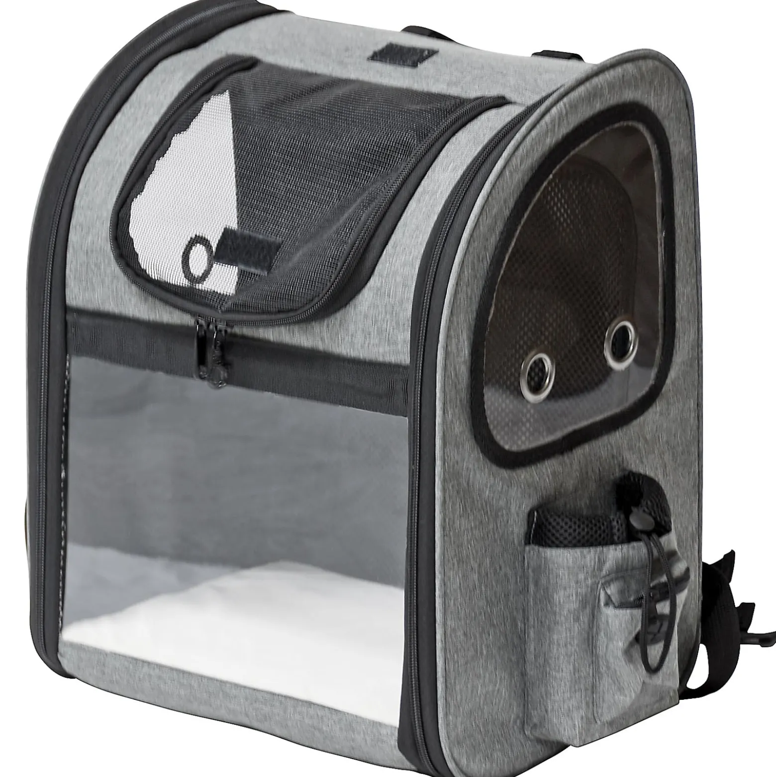 Fudajo Ausziehbarer Haustier Rucksack 27x35,5x41,5 cm bis 6kg, Hunderucksack, Katzenrucksack mit Netz und Fenstern, Schwarz und Grau