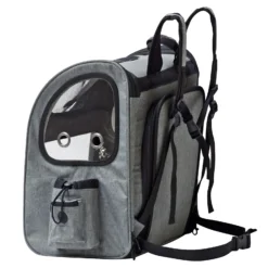 Fudajo Ausziehbarer Haustier Rucksack 27x35,5x41,5 cm bis 6kg, Hunderucksack, Katzenrucksack mit Netz und Fenstern, Schwarz und Grau