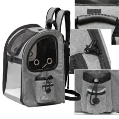 Fudajo Ausziehbarer Haustier Rucksack 27x35,5x41,5 cm bis 6kg, Hunderucksack, Katzenrucksack mit Netz und Fenstern, Schwarz und Grau