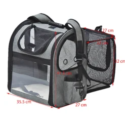 Fudajo Ausziehbarer Haustier Rucksack 27x35,5x41,5 cm bis 6kg, Hunderucksack, Katzenrucksack mit Netz und Fenstern, Schwarz und Grau