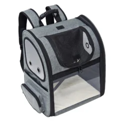 Fudajo Ausziehbarer Haustier Rucksack 27x35,5x41,5 cm bis 6kg, Hunderucksack, Katzenrucksack mit Netz und Fenstern, Schwarz und Grau