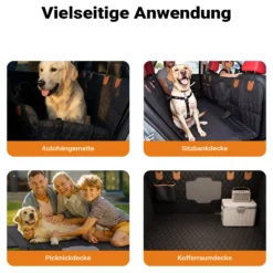 Fudajo Decke für Rücksitz für Hunde 137x147cm, Teilbarer Rückbankschoner mit Sichtfenster für Autofahrten, Hundedecke als Autoschondecke in Schwarz