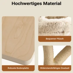 Fudajo Designer Kratzbaum in Zweigdesign 130 cm hoch, Katzenkratzbaum mit Plüsch und Sisal, Kletterbaum für Katzen, Katzenbaum mit Hängeliege