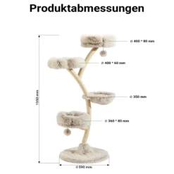 Fudajo Designer Kratzbaum 59 x 59 x 155 cm, Katzenkratzbaum mit Plüsch und Sisal, Kletterbaum für Katzen, Katzenbaum mit Spielbällen