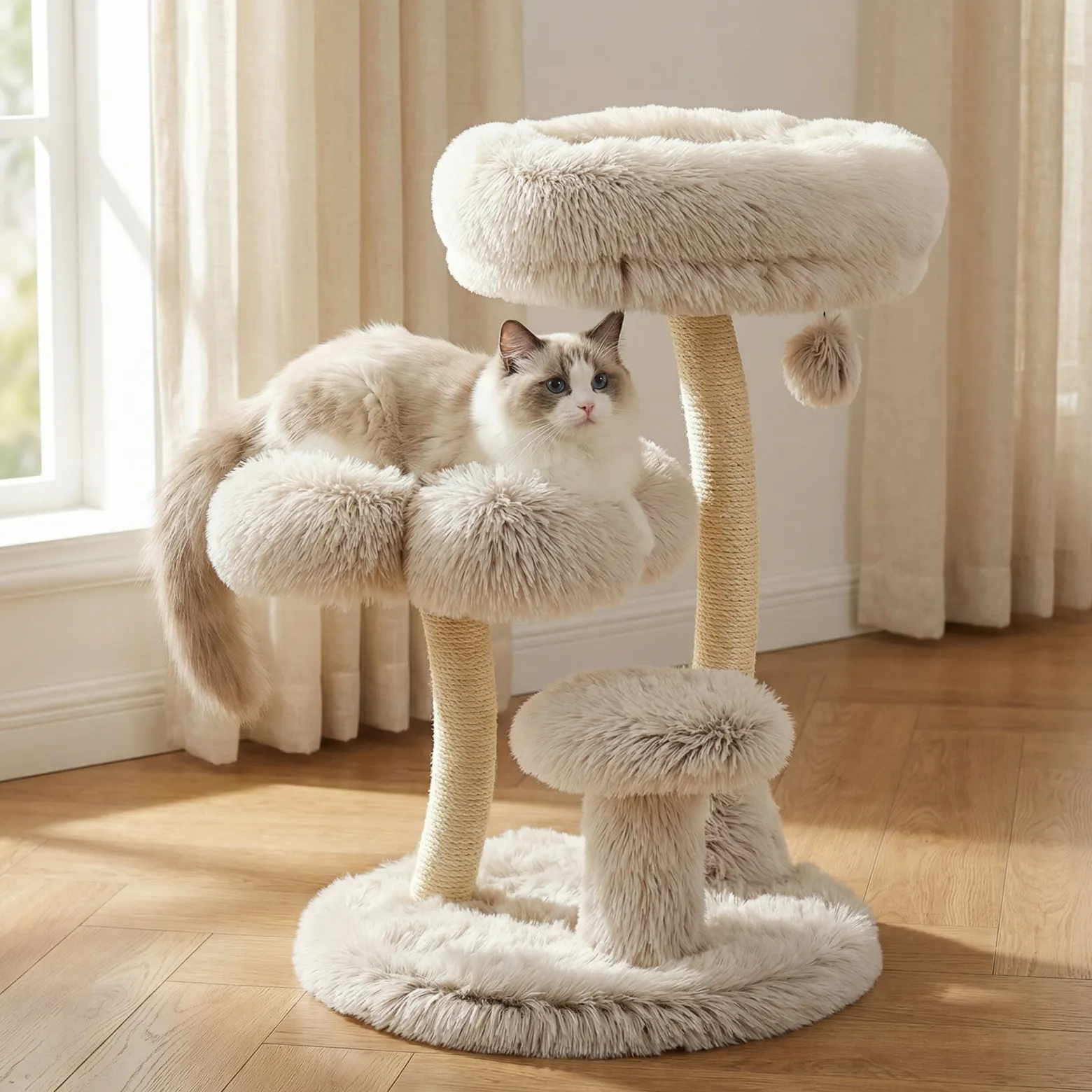 Fudajo Designer Kratzbaum 49 x 49 x 74 cm, Katzenkratzbaum mit Plüsch und Sisal, Kletterbaum für Katzen, Katzenbaum mit Spielball