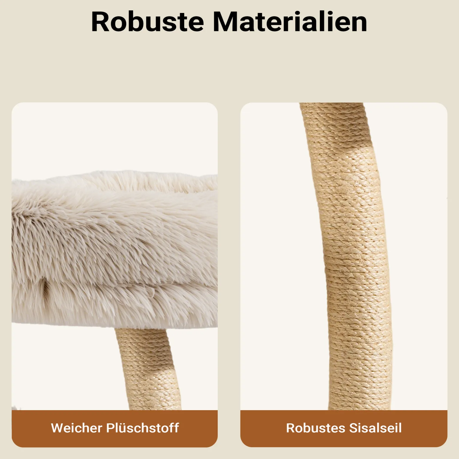 Fudajo Designer Kratzbaum 49 x 49 x 74 cm, Katzenkratzbaum mit Plüsch und Sisal, Kletterbaum für Katzen, Katzenbaum mit Spielball