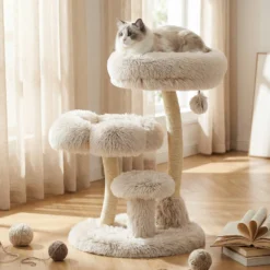 Fudajo Designer Kratzbaum 49 x 49 x 74 cm, Katzenkratzbaum mit Plüsch und Sisal, Kletterbaum für Katzen, Katzenbaum mit Spielball