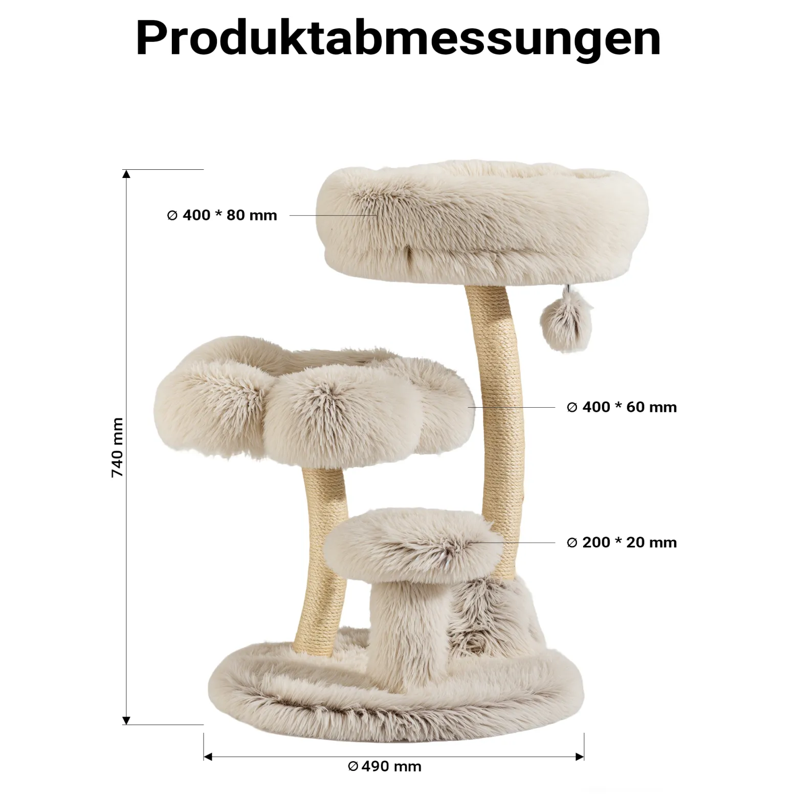 Fudajo Designer Kratzbaum 49 x 49 x 74 cm, Katzenkratzbaum mit Plüsch und Sisal, Kletterbaum für Katzen, Katzenbaum mit Spielball