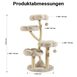 Fudajo Designer Kratzbaum 59 x 59 x 123 cm, Katzenkratzbaum mit Plüsch und Sisal, Kletterbaum für Katzen, Katzenbaum mit Spielbällen