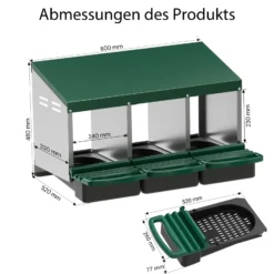 Fudajo Dreier Legenest mit Auffangschale 81 x 52 x 48 cm, Legekasten für Hühner, Hühnernest mit Lüftungslöcher für Luftzirkulation, Kunststoff Abrollnest für Wandmontage