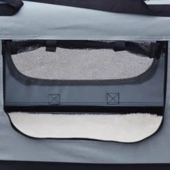 Fudajo Faltbare Transportbox für Hunde, Katzen L (70x52x50cm), robust, leicht, sicher, Hundebox mit Tragegriff und Decke, Grau