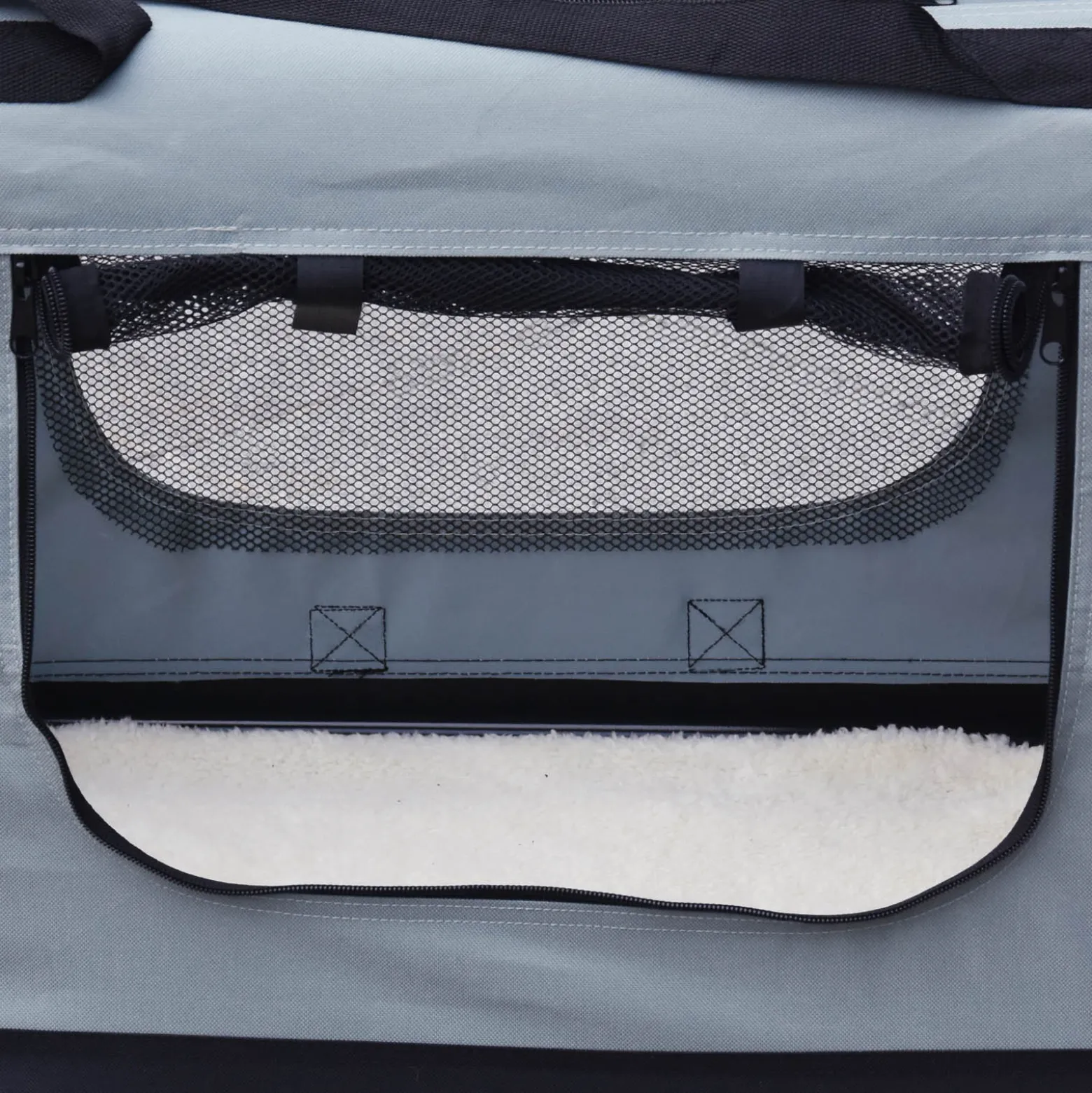 Fudajo Faltbare Transportbox für Hunde, Katzen L (70x52x50cm), robust, leicht, sicher, Hundebox mit Tragegriff und Decke, Grau