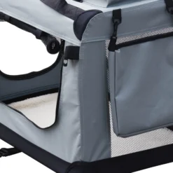 Fudajo Faltbare Transportbox für Hunde, Katzen L (70x52x50cm), robust, leicht, sicher, Hundebox mit Tragegriff und Decke, Grau