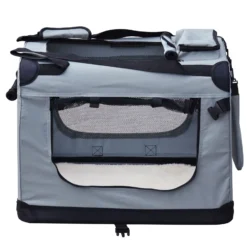 Fudajo Faltbare Transportbox für Hunde, Katzen S (50x35x35cm), robust, leicht, sicher, Hundebox mit Tragegriff und Decke, Grau