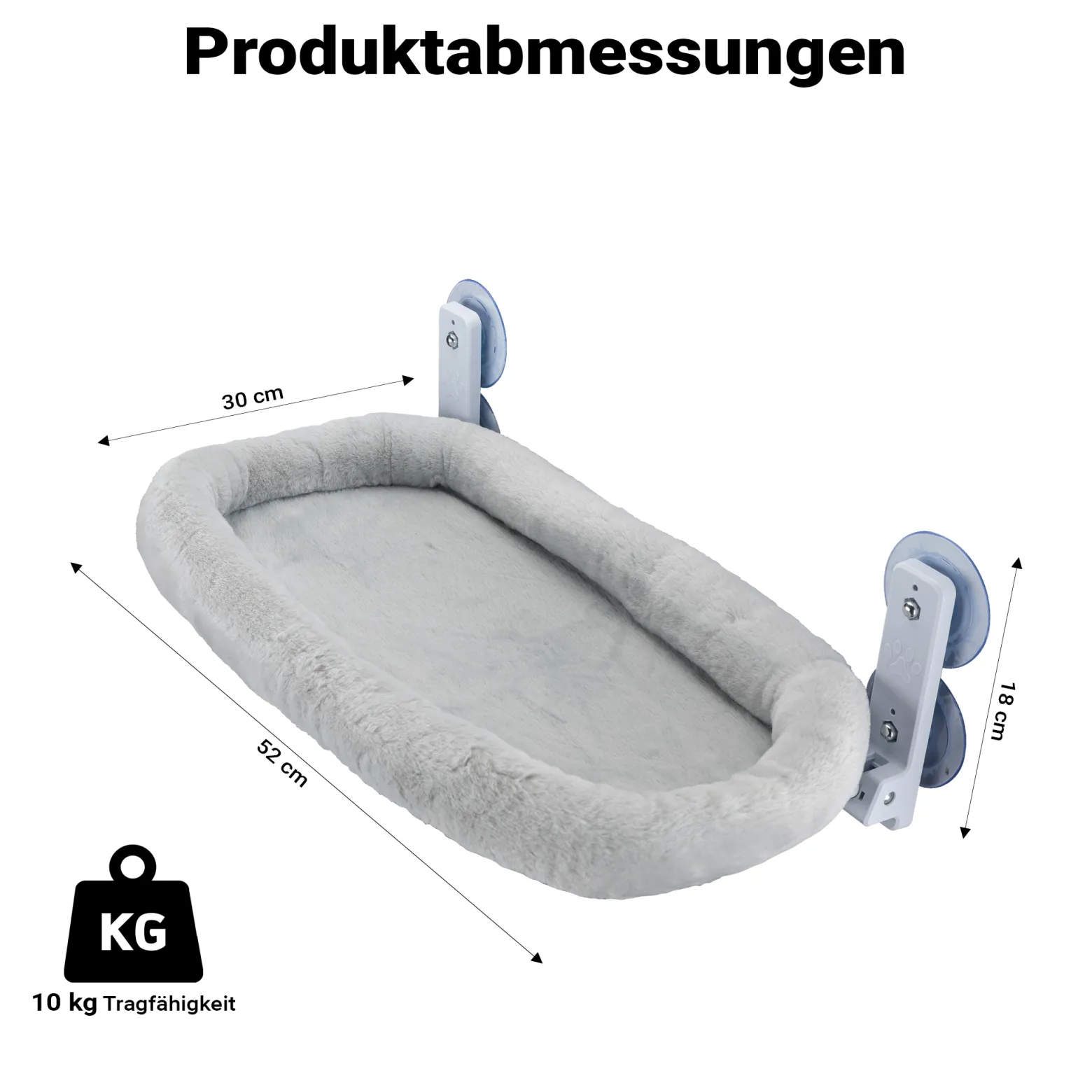 Fudajo Fenster Katzenhängematte 30 x 52 cm hellgrau, Katzenbett Hängematte bis 10 kg, Fensterliege für Katzen platzsparender Schlafplatz mit Saugnäpfen