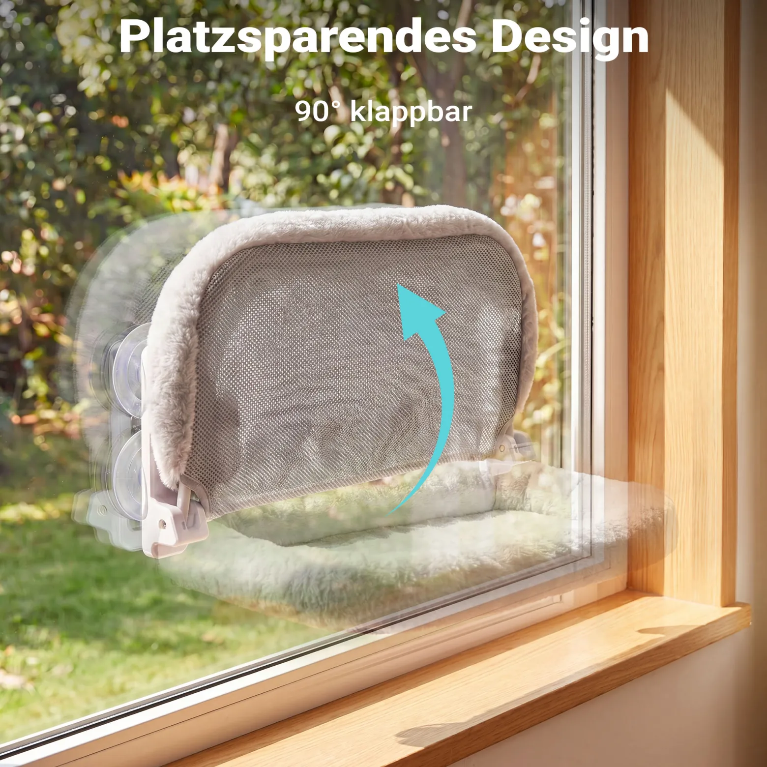 Fudajo Fenster Katzenhängematte 30 x 52 cm hellgrau, Katzenbett Hängematte bis 10 kg, Fensterliege für Katzen platzsparender Schlafplatz mit Saugnäpfen