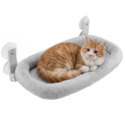 Fudajo Fenster Katzenhängematte 30 x 52 cm hellgrau, Katzenbett Hängematte bis 10 kg, Fensterliege für Katzen platzsparender Schlafplatz mit Saugnäpfen