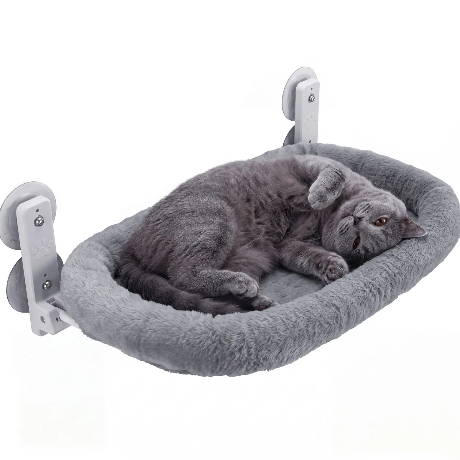 Fudajo Fenster Katzenhängematte 30 x 52 cm dunkelgrau, Katzenbett Hängematte bis 10 kg, Fensterliege für Katzen platzsparender Schlafplatz mit Saugnäpfen