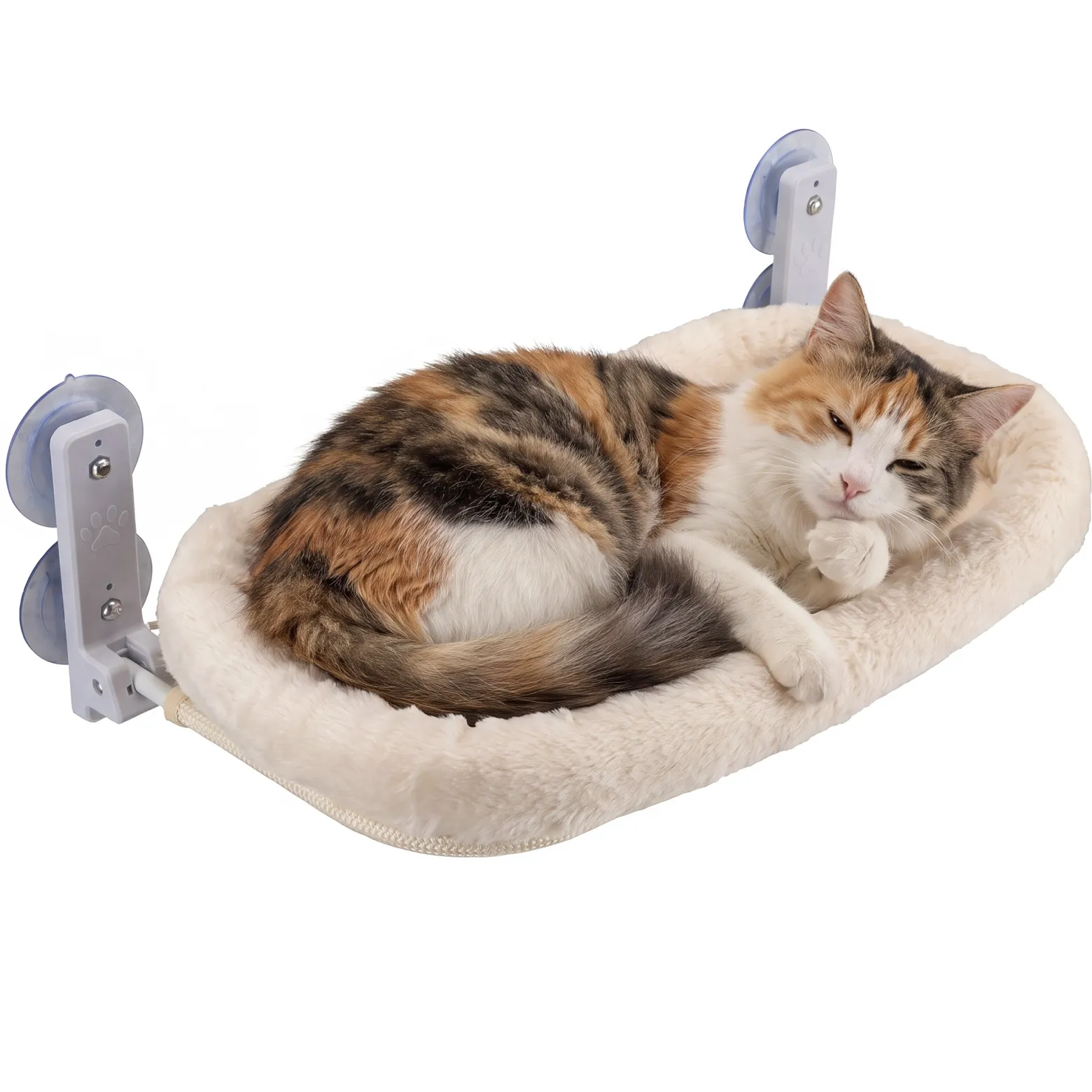 Fudajo Fenster Katzenhängematte 30 x 52 cm beige, Katzenbett Hängematte bis 10 kg, Fensterliege für Katzen platzsparender Schlafplatz mit Saugnäpfen