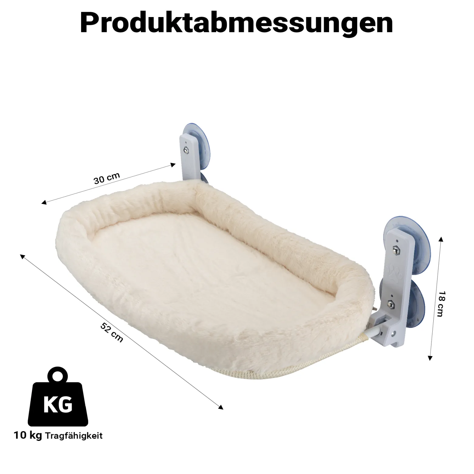 Fudajo Fenster Katzenhängematte 30 x 52 cm beige, Katzenbett Hängematte bis 10 kg, Fensterliege für Katzen platzsparender Schlafplatz mit Saugnäpfen