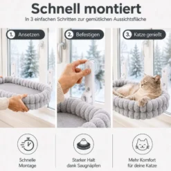 Fudajo Fenster Katzenhängematte 30 x 60 cm hellgrau, Katzenbett Hängematte bis 10 kg, Fensterliege für Katzen platzsparender Schlafplatz mit Saugnäpfen