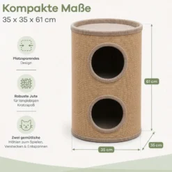 Fudajo Forest Kratztonne mehrfarbig-kamelfarben Höhe 61 cm Ø 35 cm inkl. Kissen, Katzentonne mit 2 Eingängen