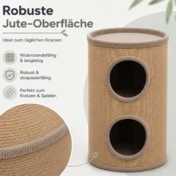 Fudajo Forest Kratztonne mehrfarbig-kamelfarben Höhe 61 cm Ø 35 cm inkl. Kissen, Katzentonne mit 2 Eingängen
