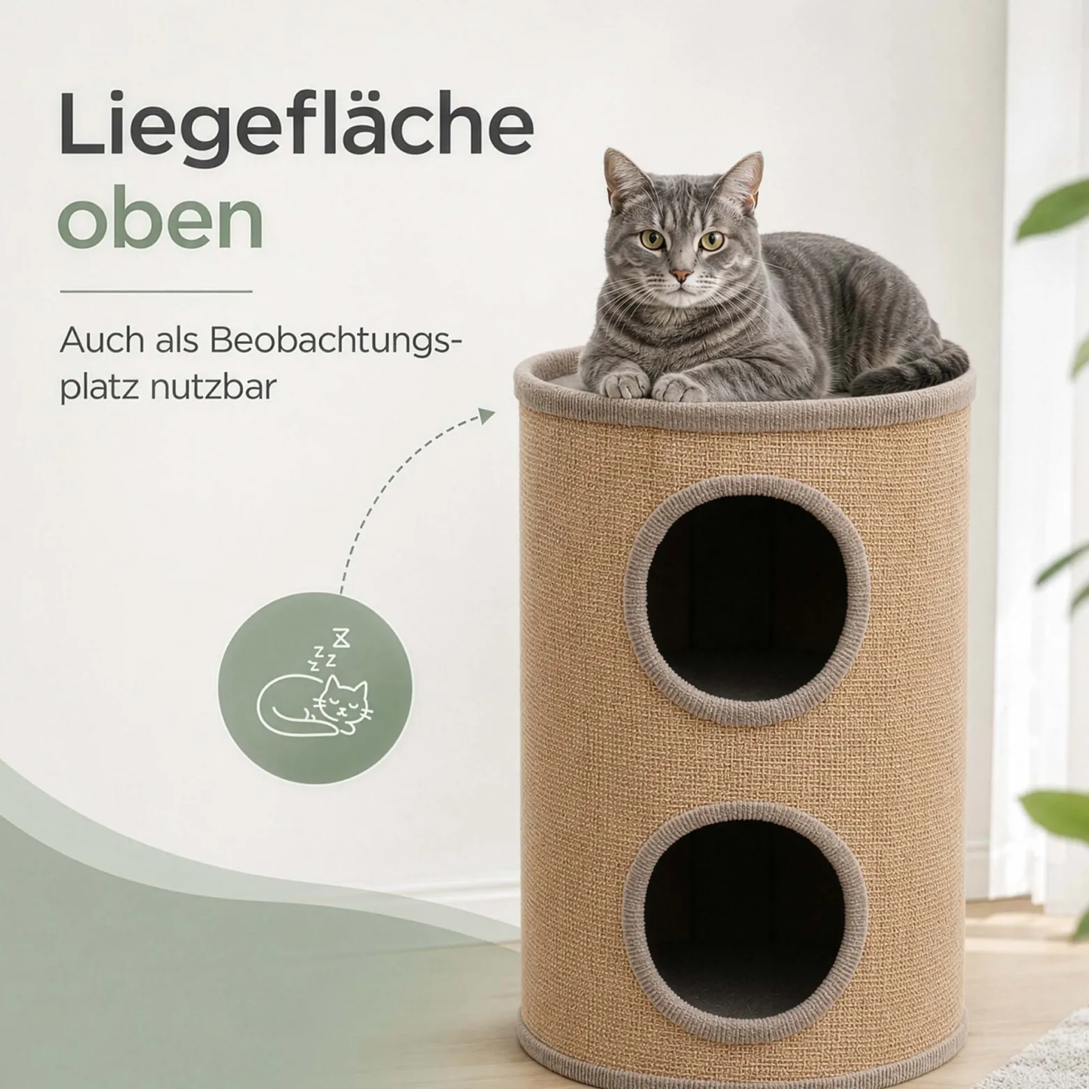 Fudajo Forest Kratztonne mehrfarbig-kamelfarben Höhe 61 cm Ø 35 cm inkl. Kissen, Katzentonne mit 2 Eingängen