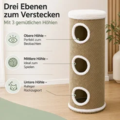 Fudajo Forest Kratztonne mehrfarbig-cremefarben Höhe 106 cm Ø 40 cm inkl. Kissen, Katzentonne mit 3 Eingängen