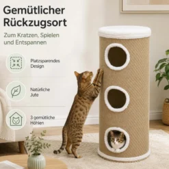 Fudajo Forest Kratztonne mehrfarbig-cremefarben Höhe 106 cm Ø 40 cm inkl. Kissen, Katzentonne mit 3 Eingängen
