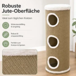 Fudajo Forest Kratztonne mehrfarbig-cremefarben Höhe 106 cm Ø 40 cm inkl. Kissen, Katzentonne mit 3 Eingängen