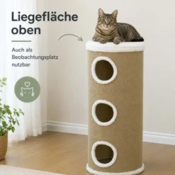 Fudajo Forest Kratztonne mehrfarbig-cremefarben Höhe 106 cm Ø 40 cm inkl. Kissen, Katzentonne mit 3 Eingängen